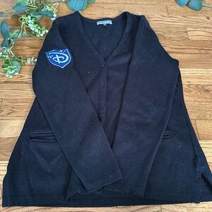 Disney store signature  doc & Amelia black cardigan sweater Disney patch logo